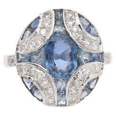 Blue Sapphire Diamond Argyle Cocktail Ring 18k White Gold, 1970