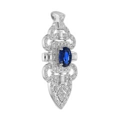Blauer Saphir & Diamant Art Deco Stil Elegance Weißgold Anhänger