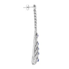 Blue Sapphire & Diamond Art Deco Style Openwork Dangle White Gold Earrings