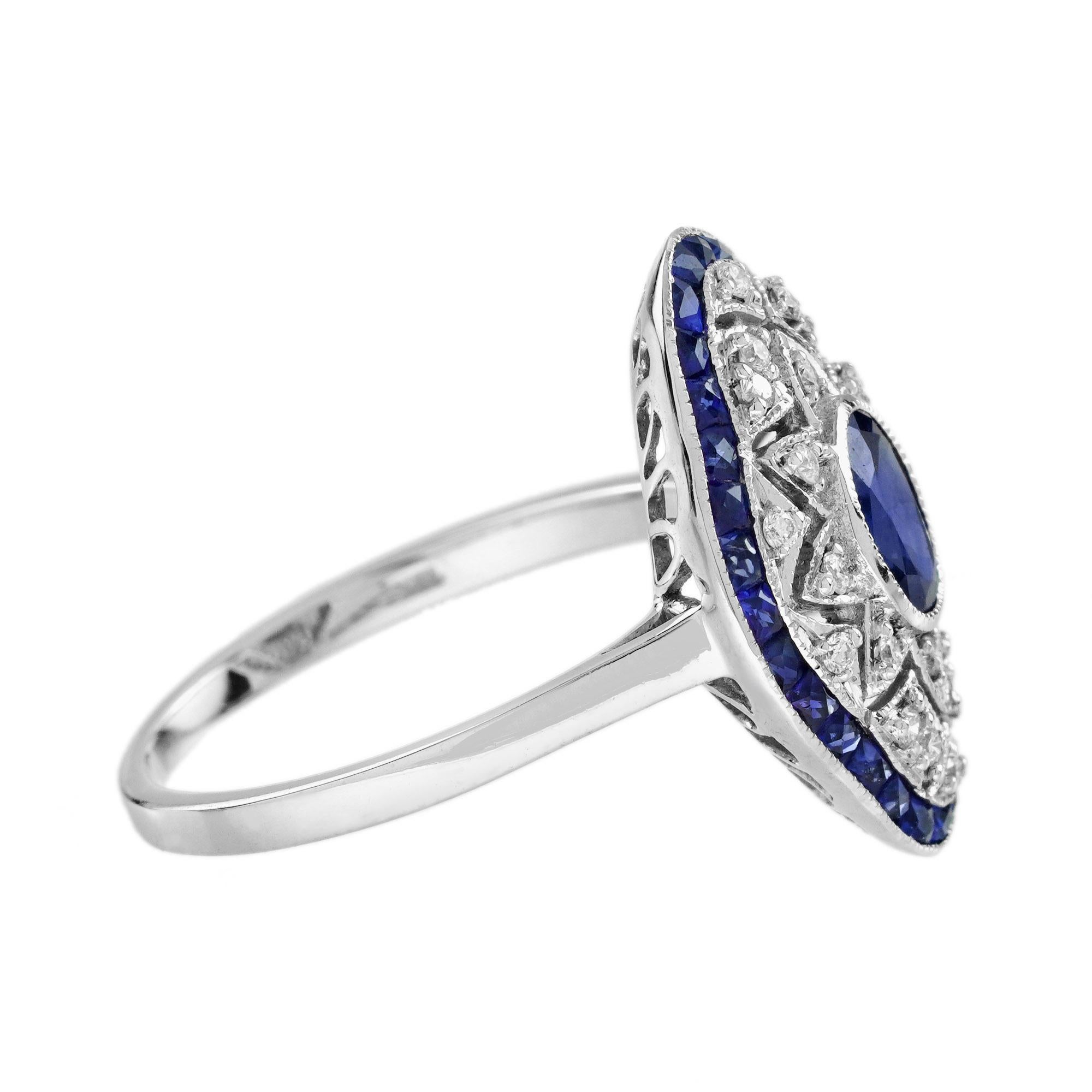 Zaffiro blu e diamante in stile Art Déco, set di gioielli traforati in oro bianco 18 carati in vendita 5