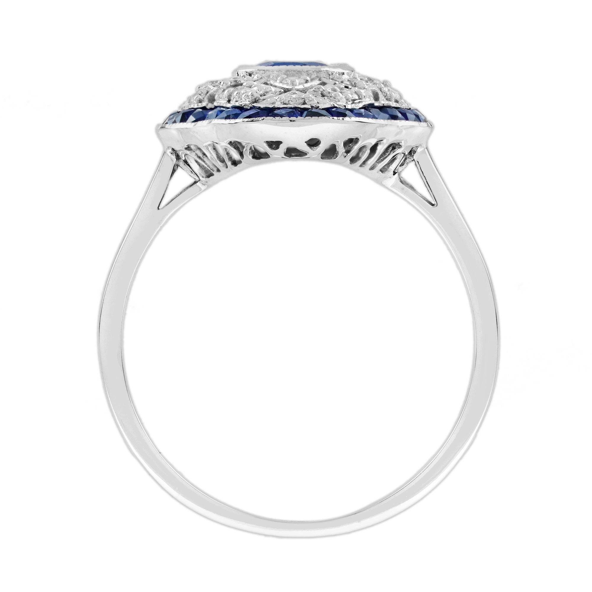 Zaffiro blu e diamante in stile Art Déco, set di gioielli traforati in oro bianco 18 carati in vendita 7