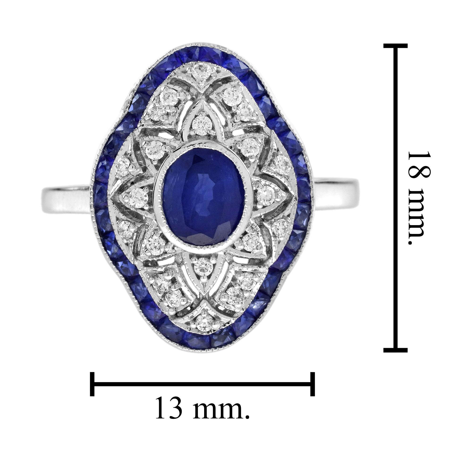 Zaffiro blu e diamante in stile Art Déco, set di gioielli traforati in oro bianco 18 carati in vendita 8
