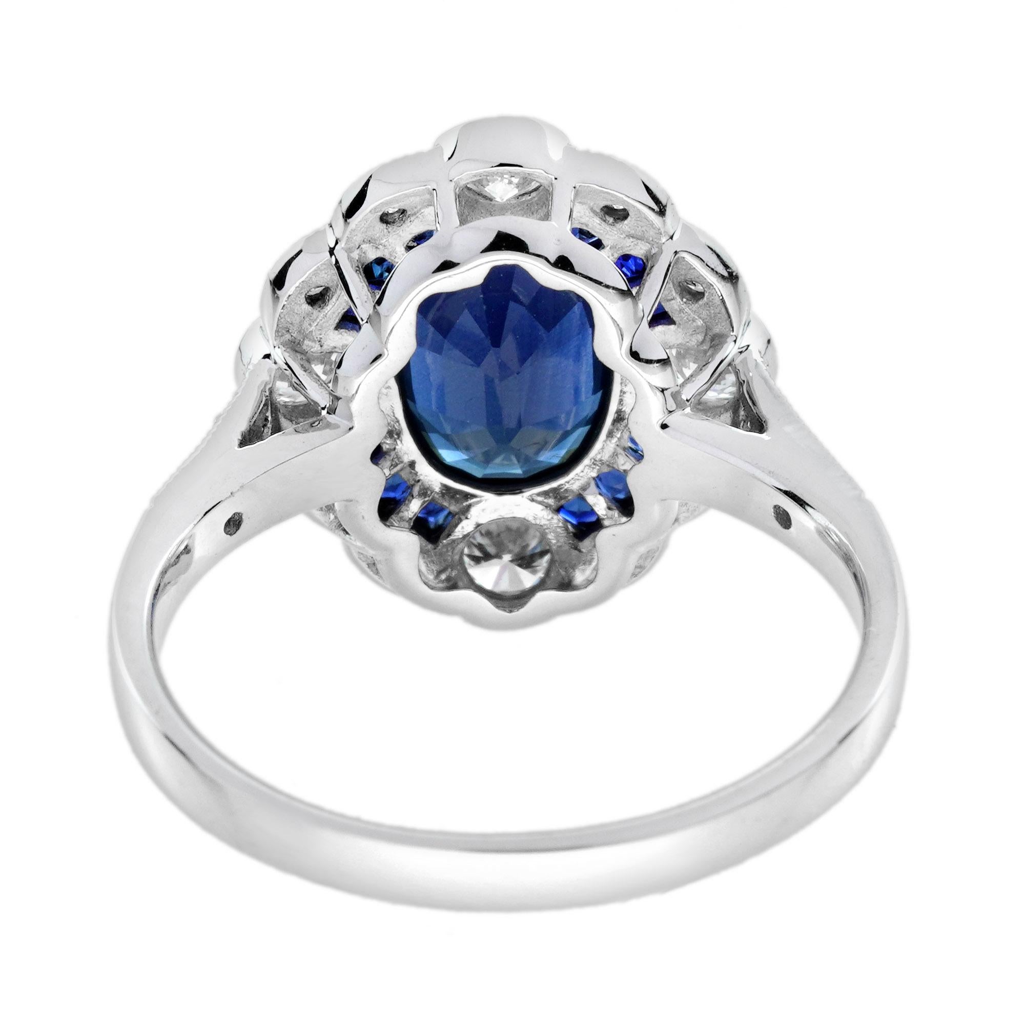 Bague de fiançailles Target en or blanc 18 carats, saphir bleu et diamant de style Art déco Neuf - En vente à Bangkok, TH