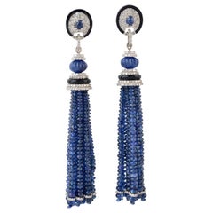Pendientes Borla Zafiro Azul Diamante Estilo Art Decó