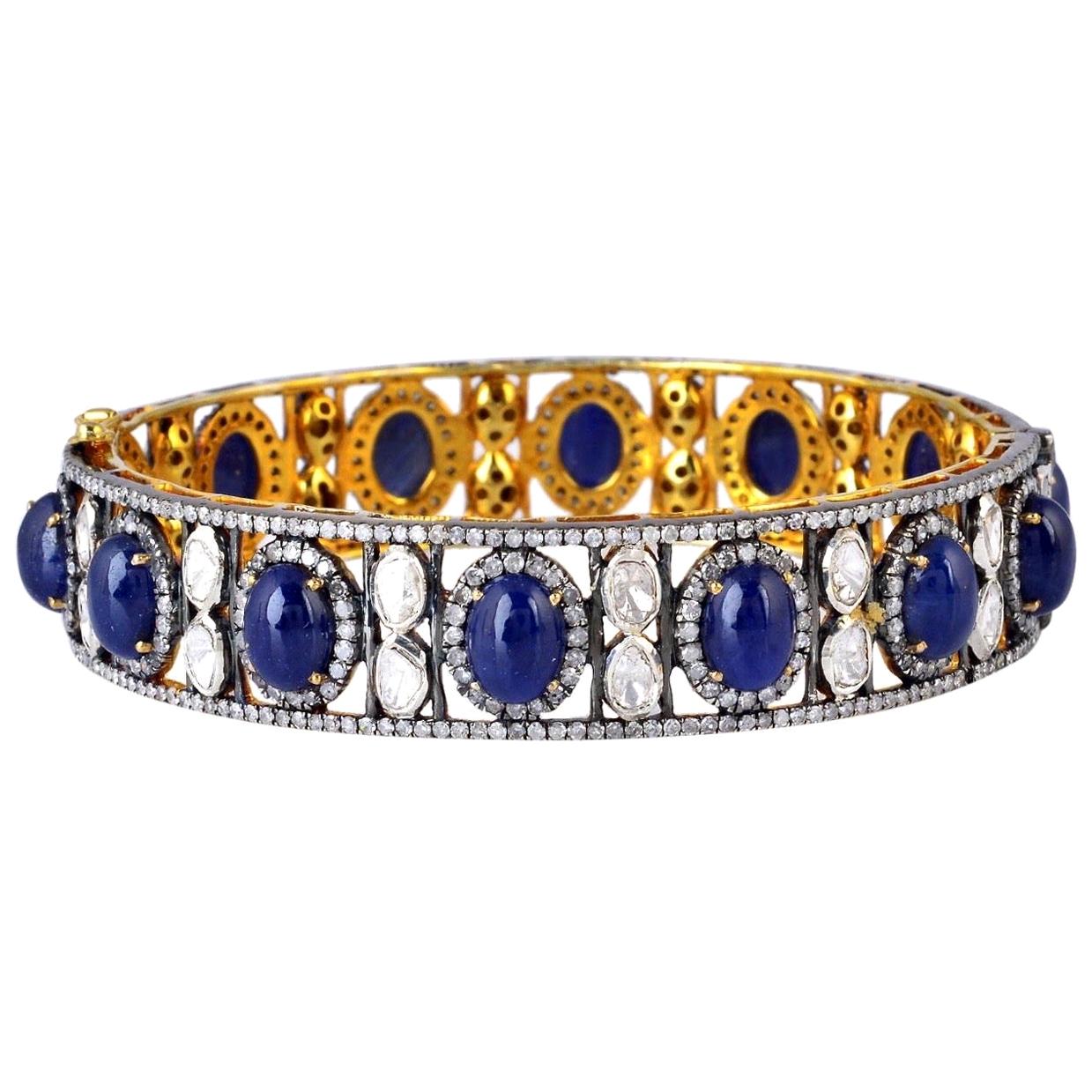 Blue Sapphire Diamond Bangle Bracelet For Sale