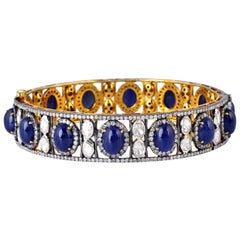 Blue Sapphire Diamond Bangle Bracelet