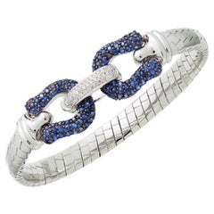 Blue Sapphire & Diamond Bangle in 18 Karat White Gold