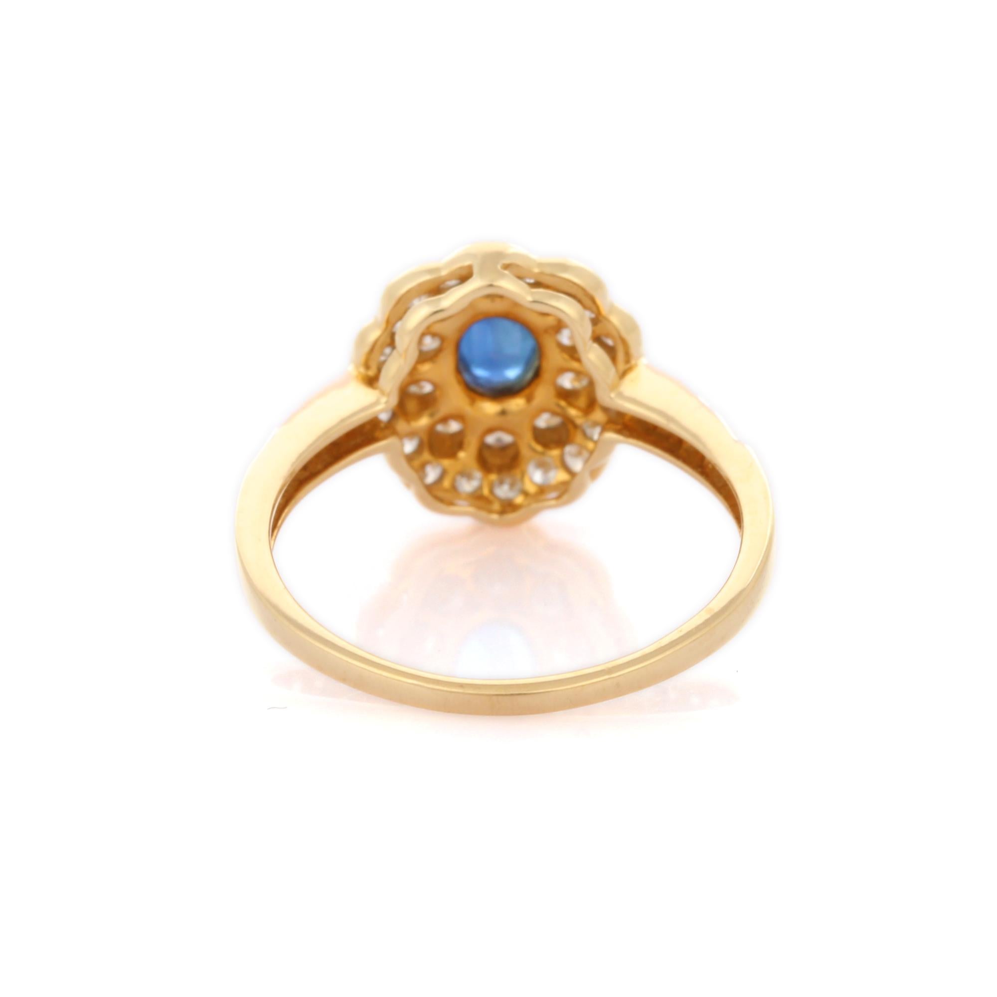 For Sale:  Big Floral Blue Sapphire Cocktail Ring with Inlaid Diamonds in 18K Yellow Gold 4