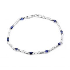Blue Sapphire Diamond Bracelet 14K White Gold