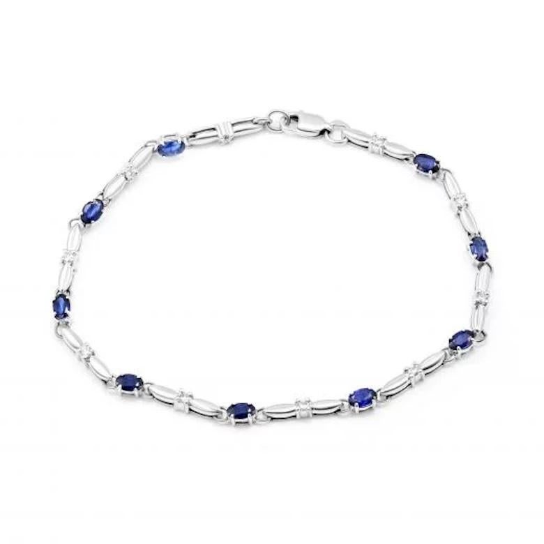 Women's Blue Sapphire Diamond Bracelet 14K White Gold For Sale