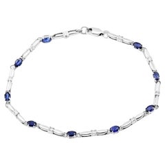 Blue Sapphire Diamond Bracelet 14K White Gold
