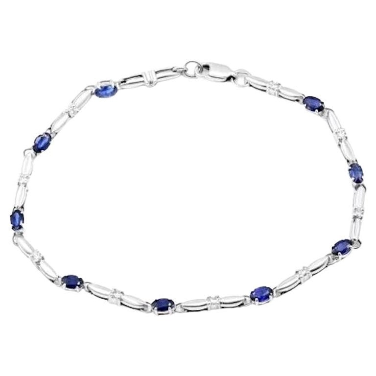 Bracciale con diamanti e zaffiro blu in oro bianco 14K in vendita