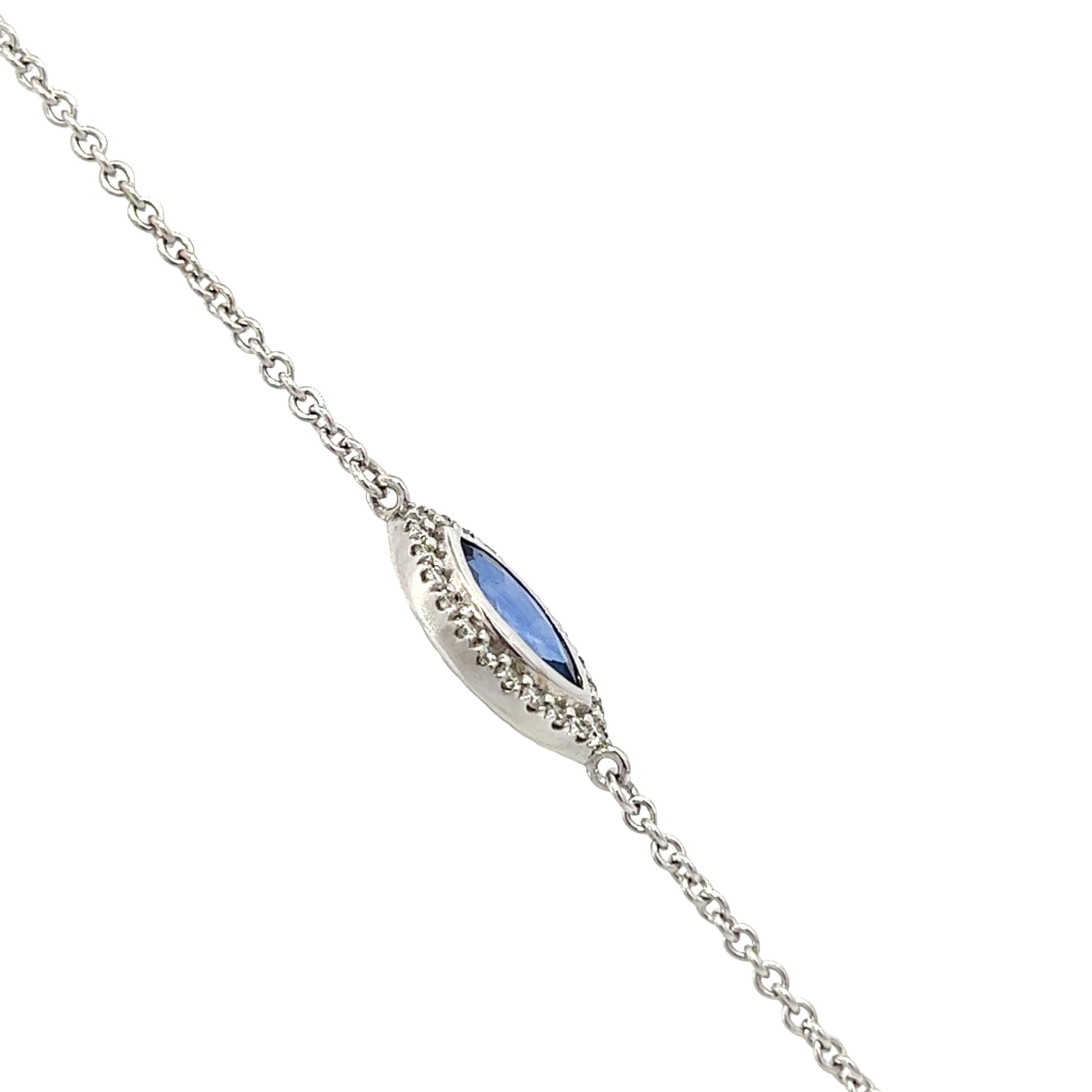 Brilliant Cut Blue Sapphire & Diamond Bracelet set in 14k For Sale