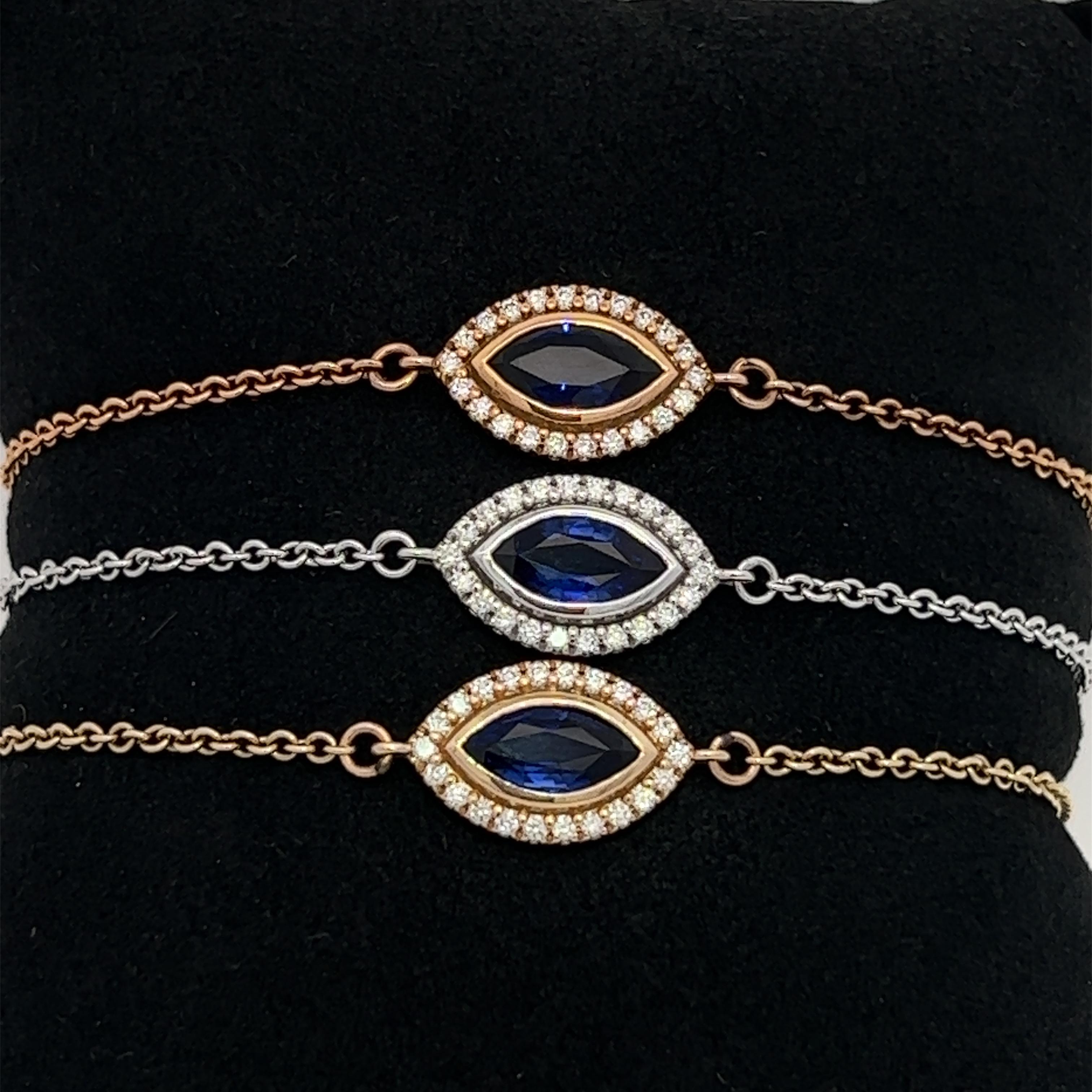 Women's Blue Sapphire & Diamond Bracelet set in 14k For Sale