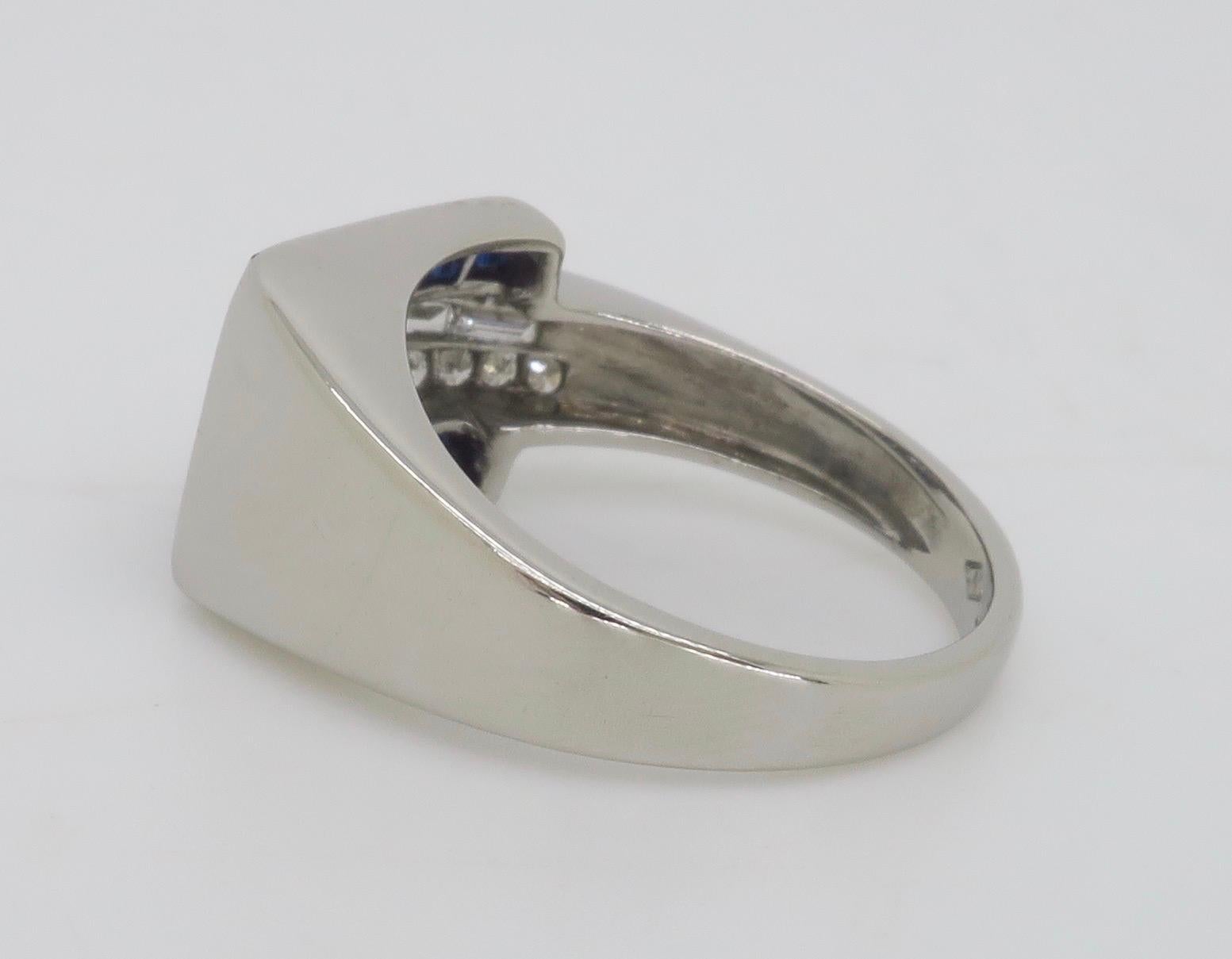 Blue Sapphire & Diamond Buckle Ring made in Platinum  For Sale 5