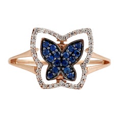 Blue Sapphire & Diamond Butterfly Openwork Ring in 18K Rose Gold