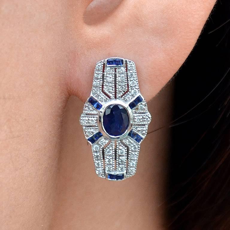 Blue Sapphire Diamond Clip-On Earrings 2
