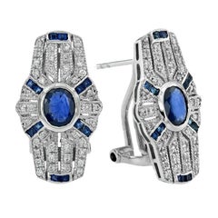 Blue Sapphire Diamond Clip-On Earrings