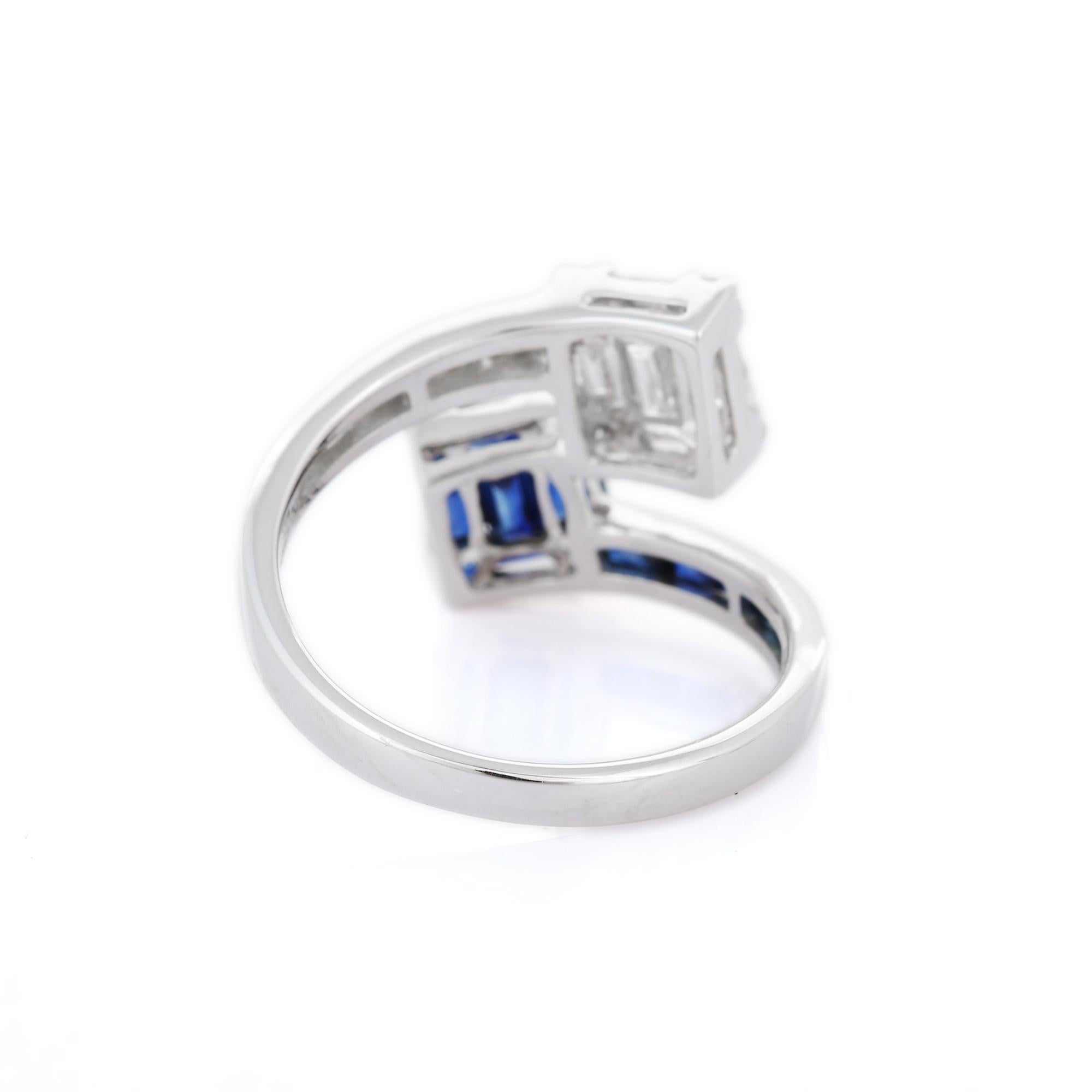 For Sale:  Natural Blue Sapphire and Diamond Cluster Bypass Ring in 18k Solid White Gold 4