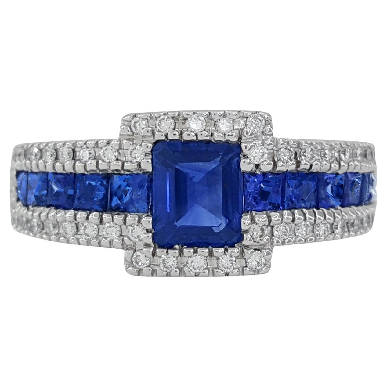 Blue Sapphire Diamond Cocktail Ring 18 Carats White Gold For Sale