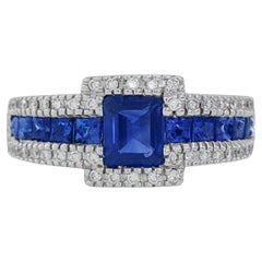 Blue Sapphire Diamond Cocktail Ring 18 Carats White Gold
