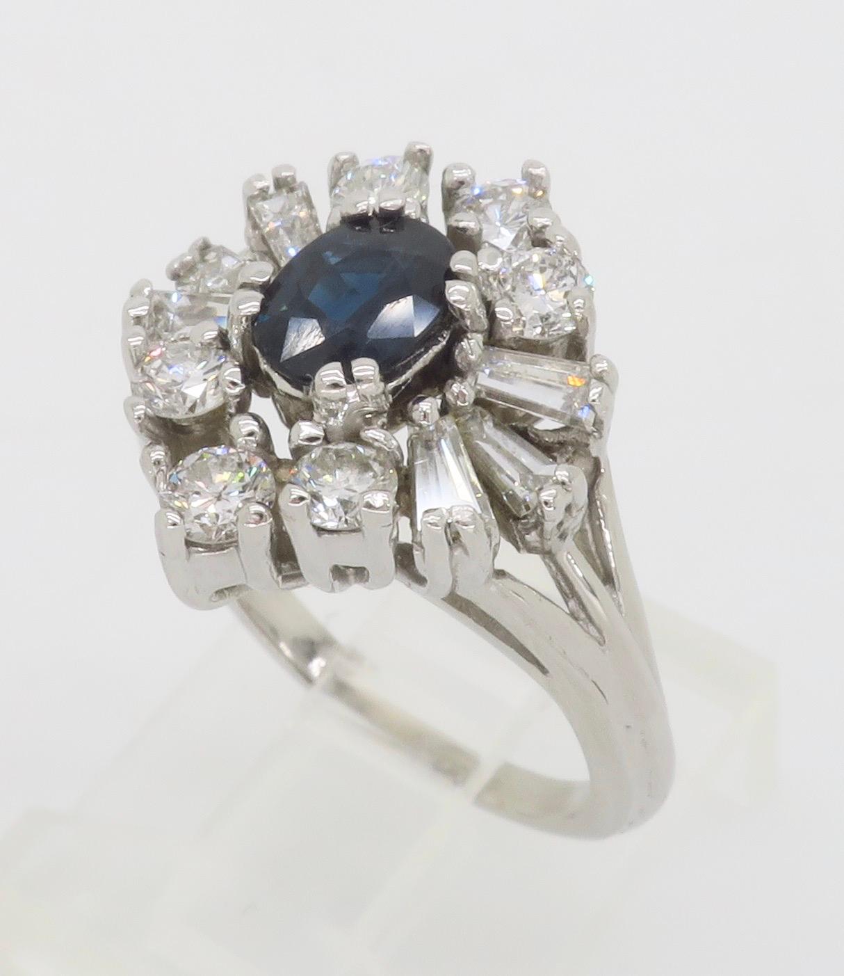 Blue Sapphire & Diamond Cocktail Ring in 14k White Gold  For Sale 2