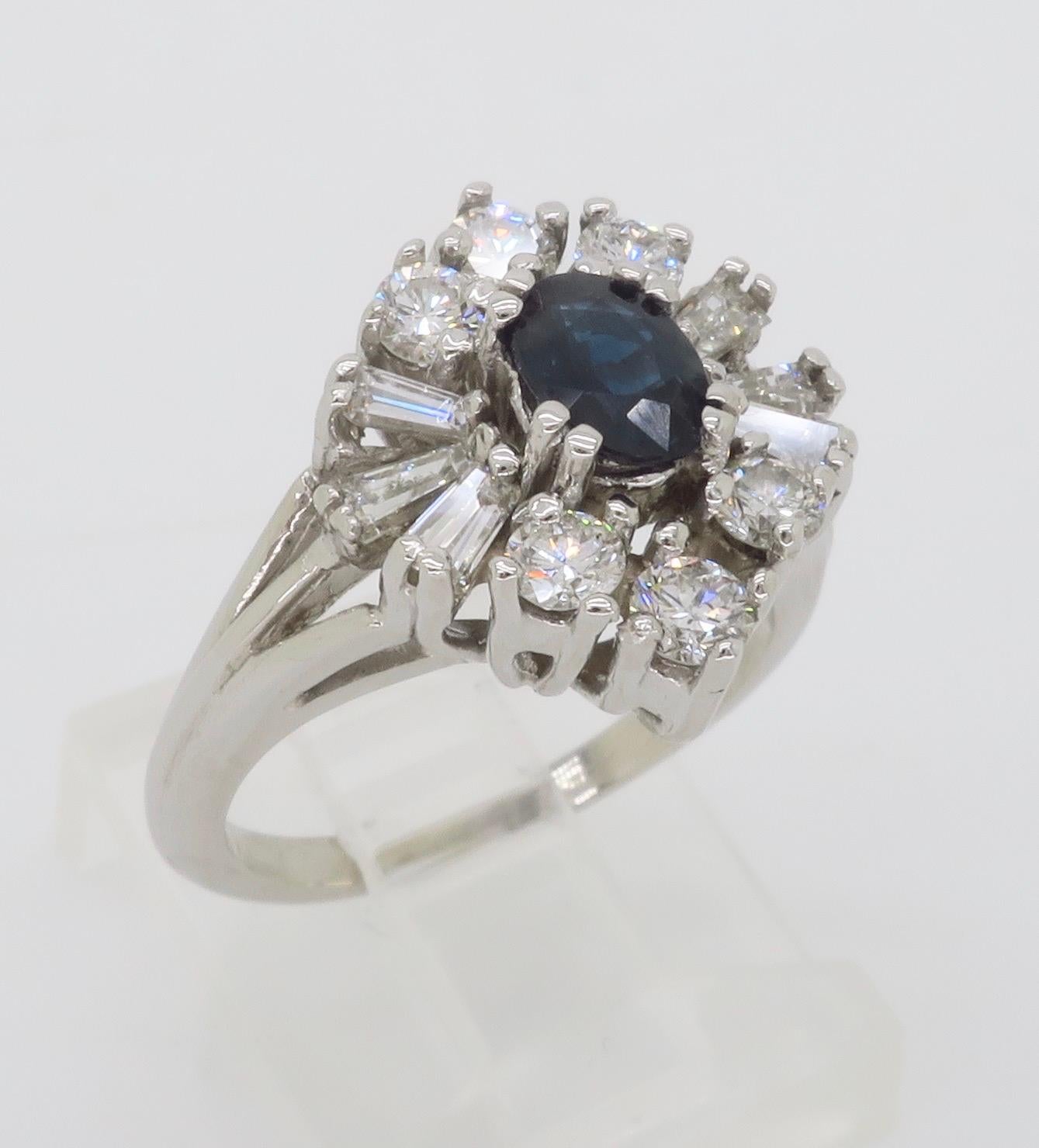 Blue Sapphire & Diamond Cocktail Ring in 14k White Gold  For Sale 3