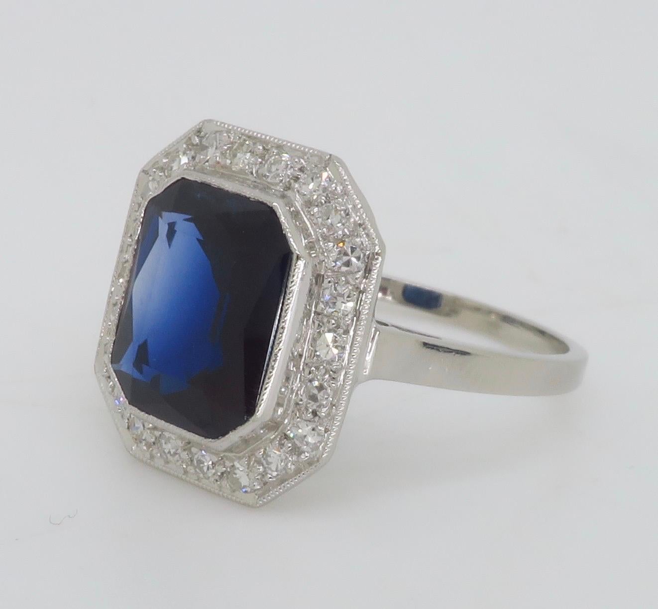 Blue Sapphire & Diamond Cocktail Ring in Platinum  For Sale 5