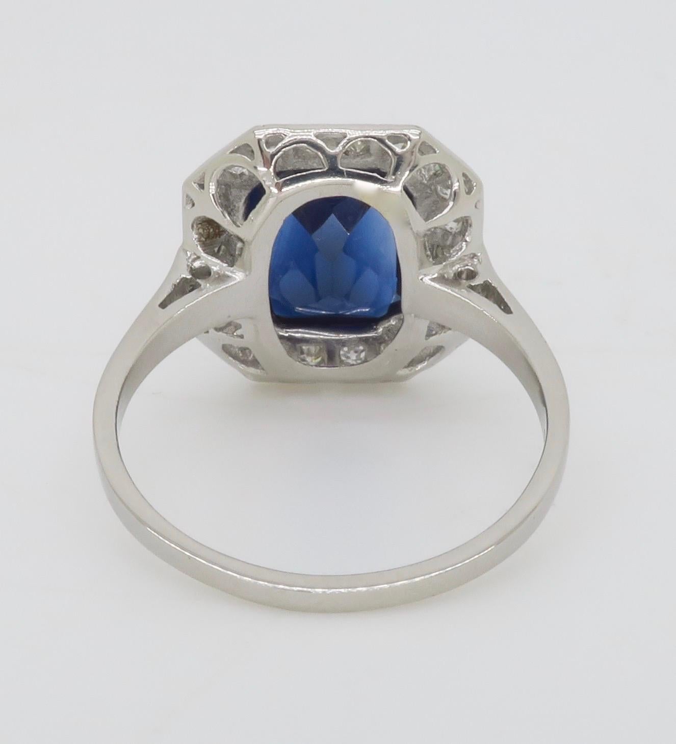 Blue Sapphire & Diamond Cocktail Ring in Platinum  For Sale 6