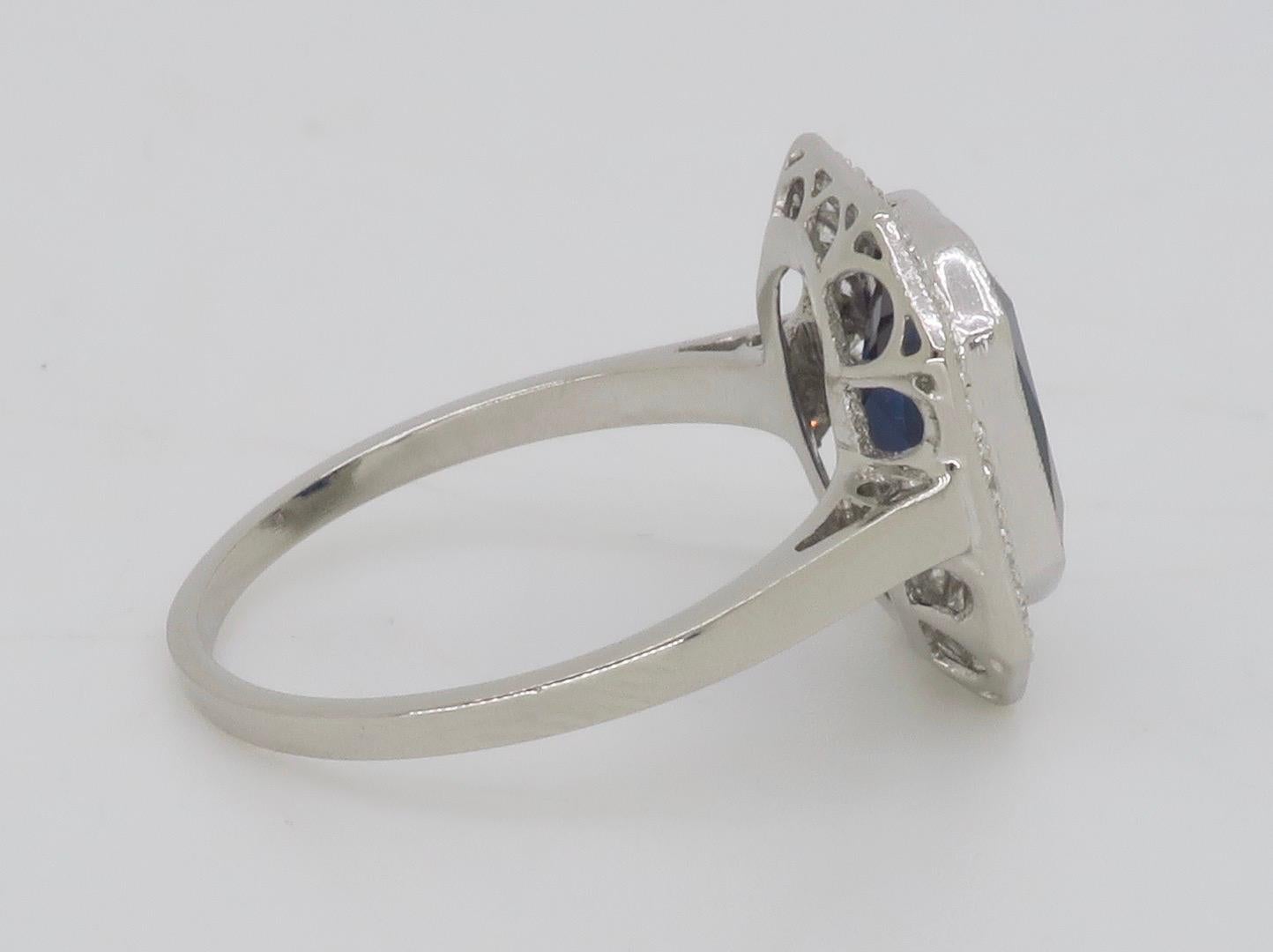 Blue Sapphire & Diamond Cocktail Ring in Platinum  For Sale 7