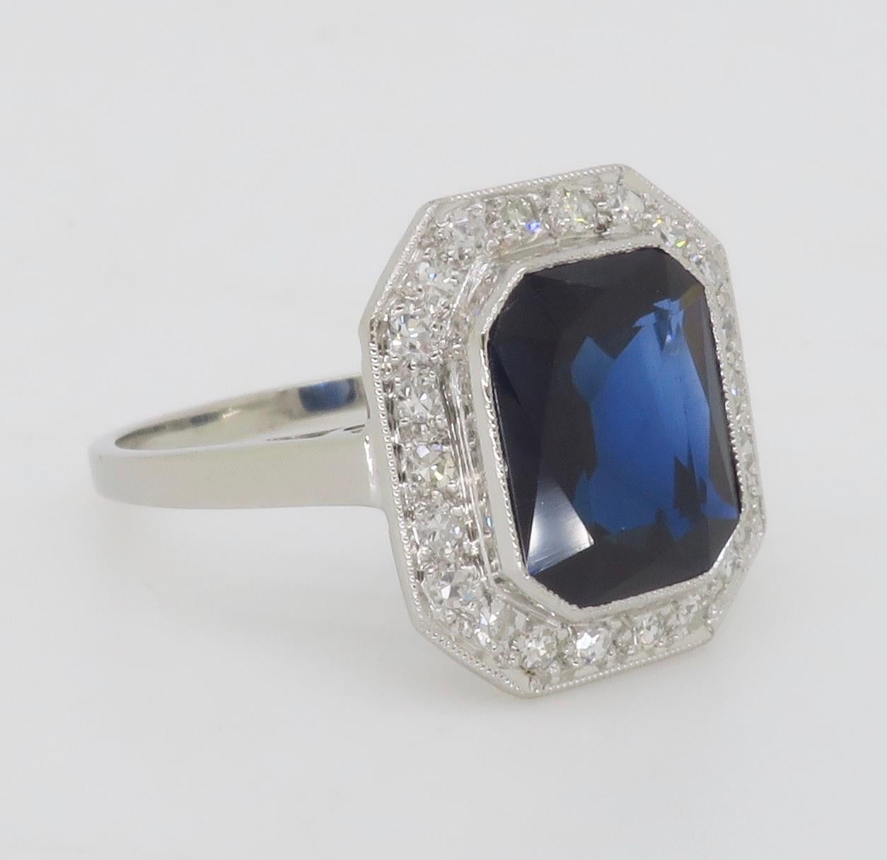 Blue Sapphire & Diamond Cocktail Ring in Platinum  For Sale 8