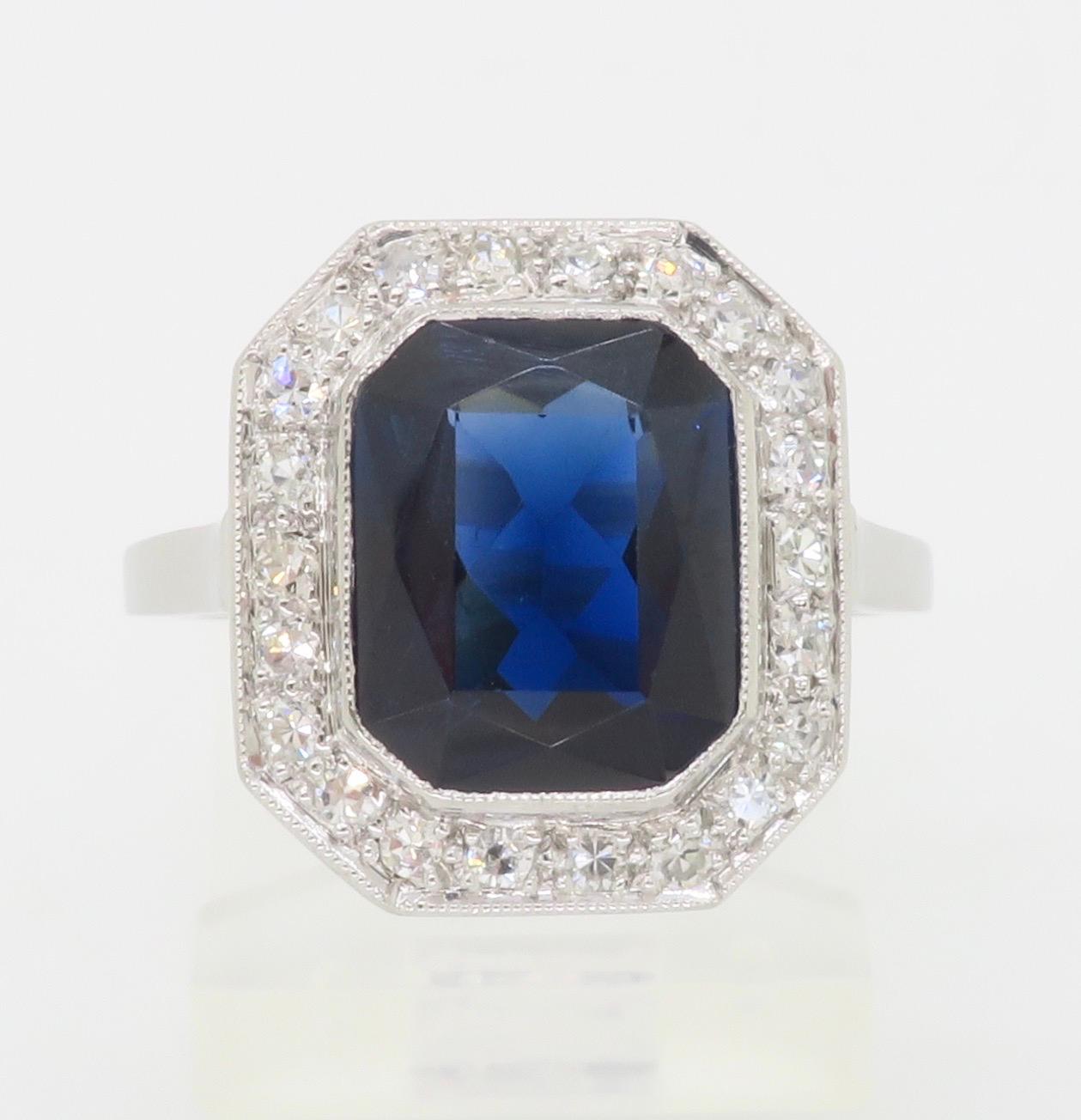 Blue Sapphire & Diamond Cocktail Ring in Platinum  For Sale 9
