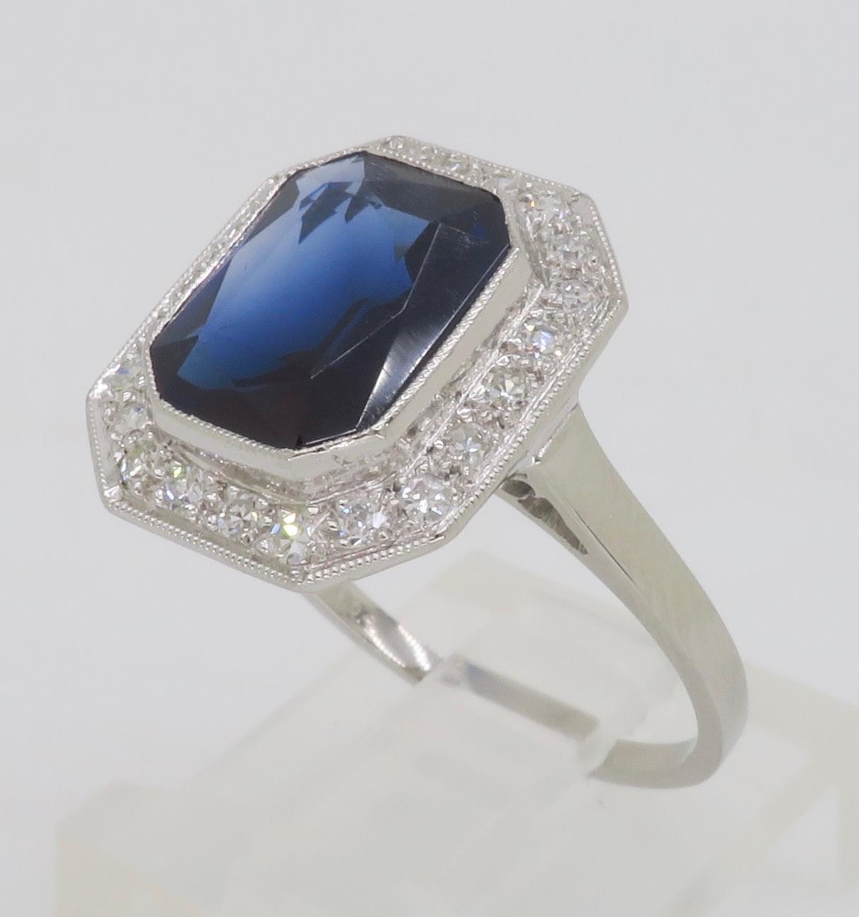 Blue Sapphire & Diamond Cocktail Ring in Platinum  For Sale 11