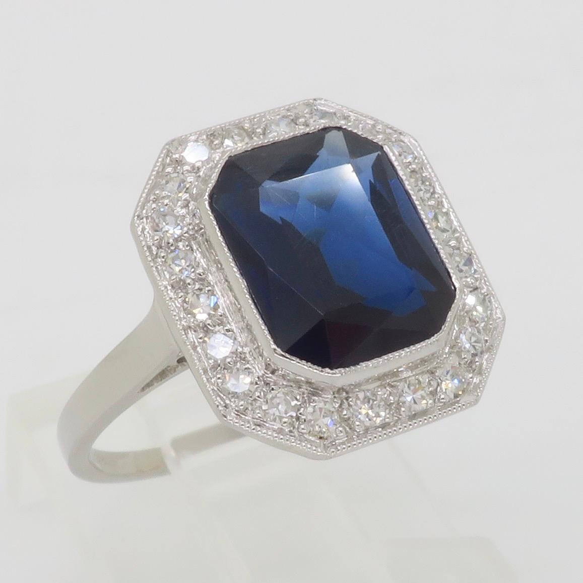 Blue Sapphire & Diamond Cocktail Ring in Platinum  For Sale 12
