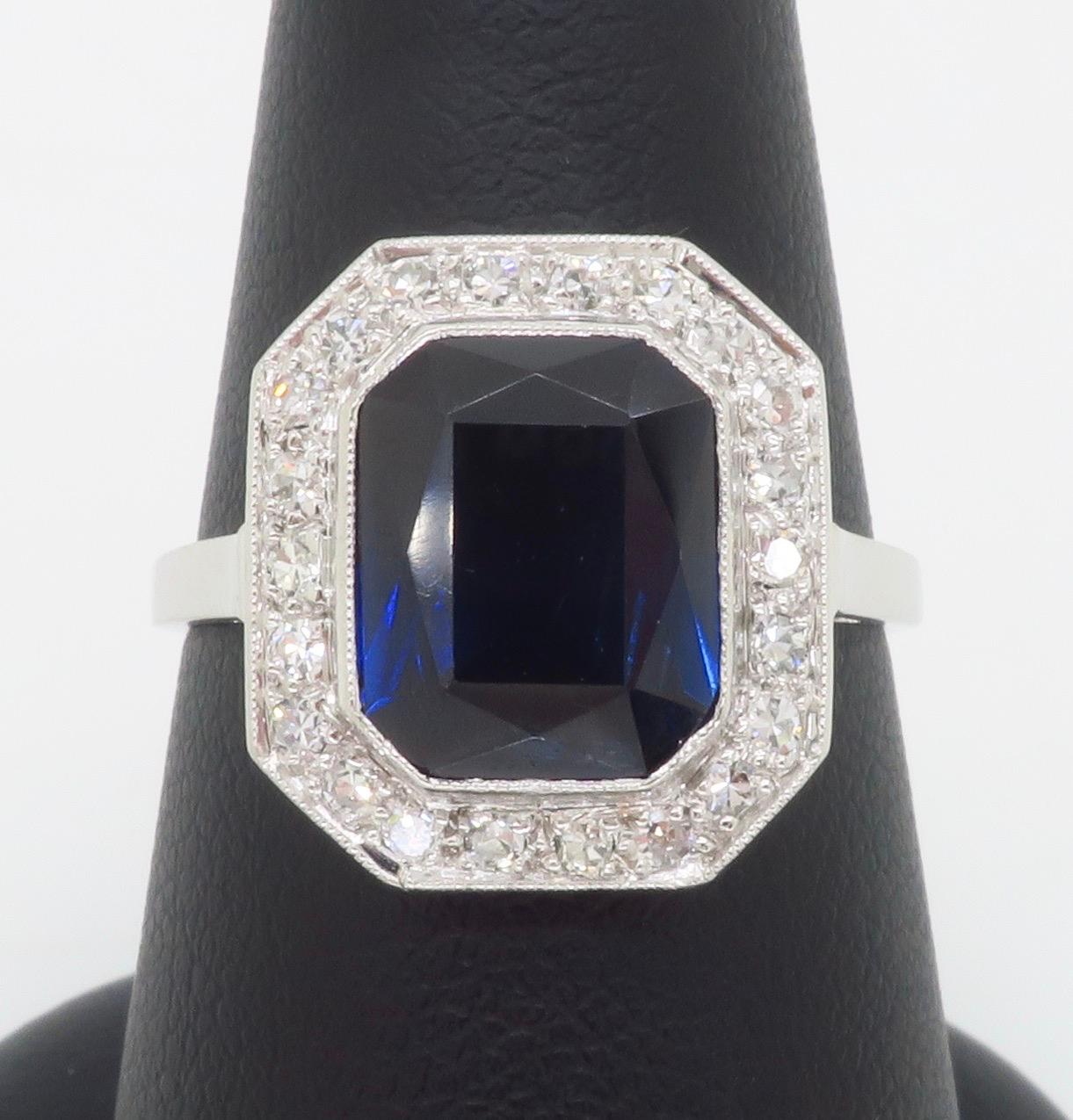 Blue Sapphire & Diamond Cocktail Ring in Platinum  For Sale 14