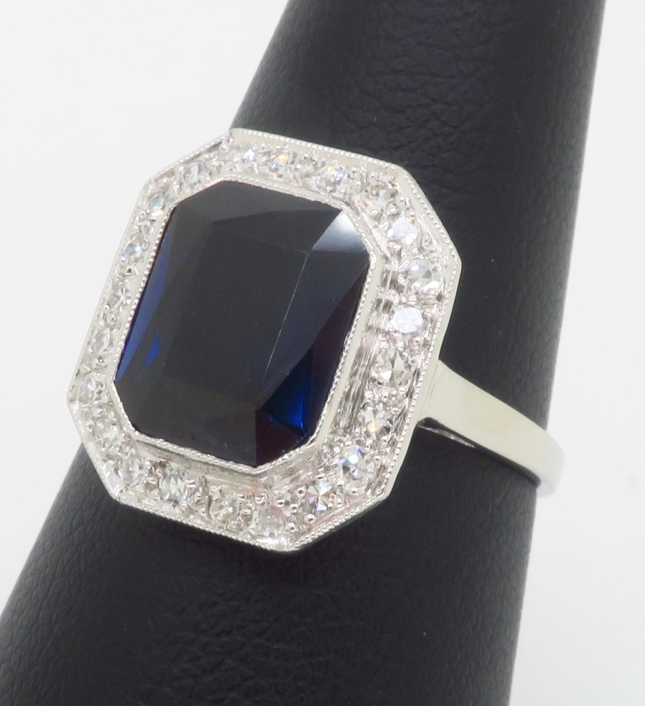 Blue Sapphire & Diamond Cocktail Ring in Platinum  For Sale 15