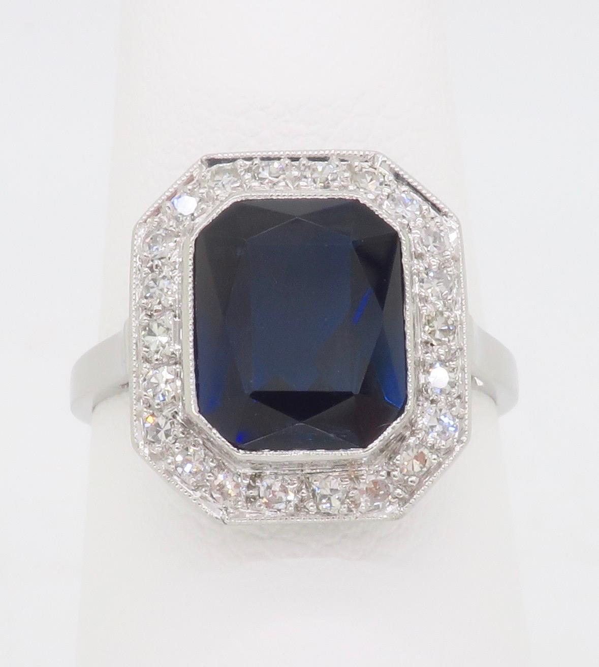 Women's Blue Sapphire & Diamond Cocktail Ring in Platinum  For Sale