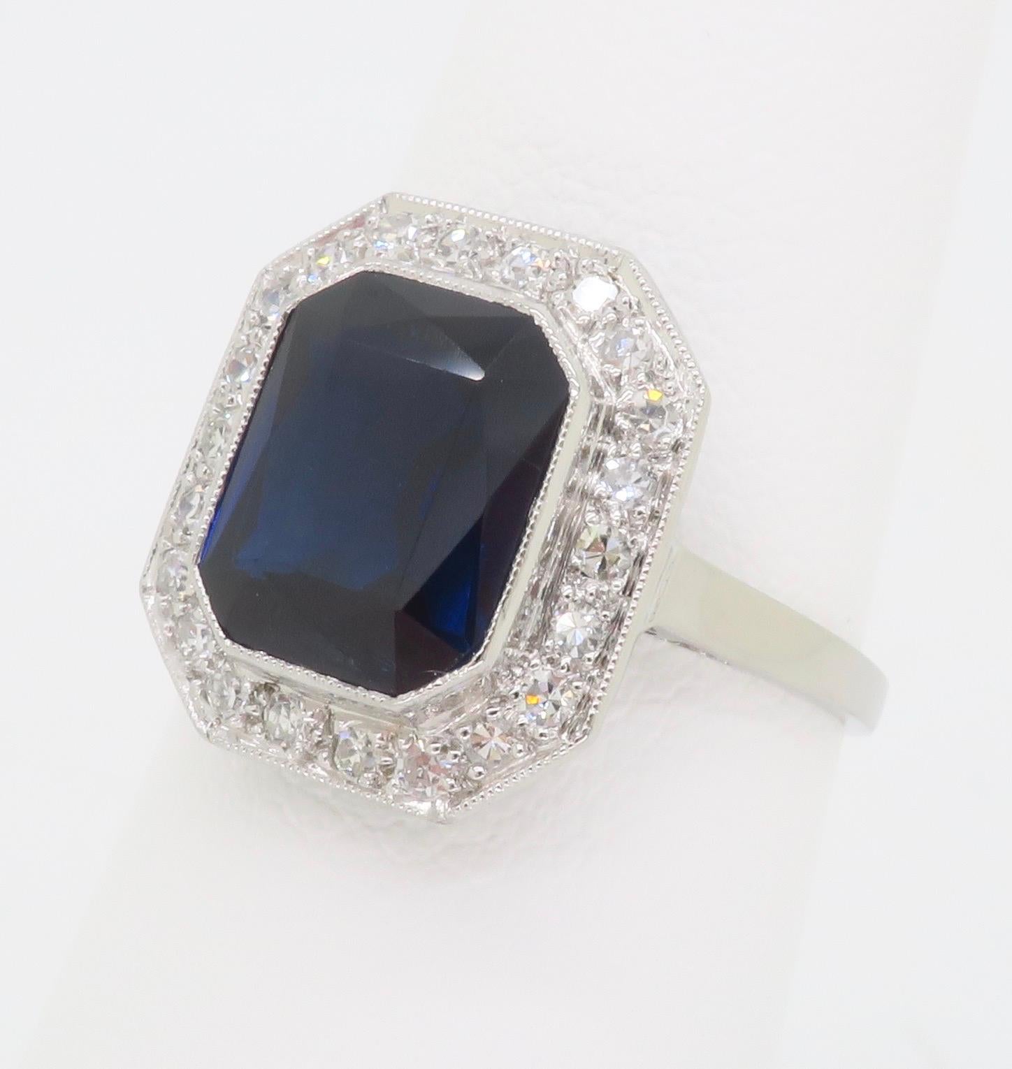 Blue Sapphire & Diamond Cocktail Ring in Platinum  For Sale 1