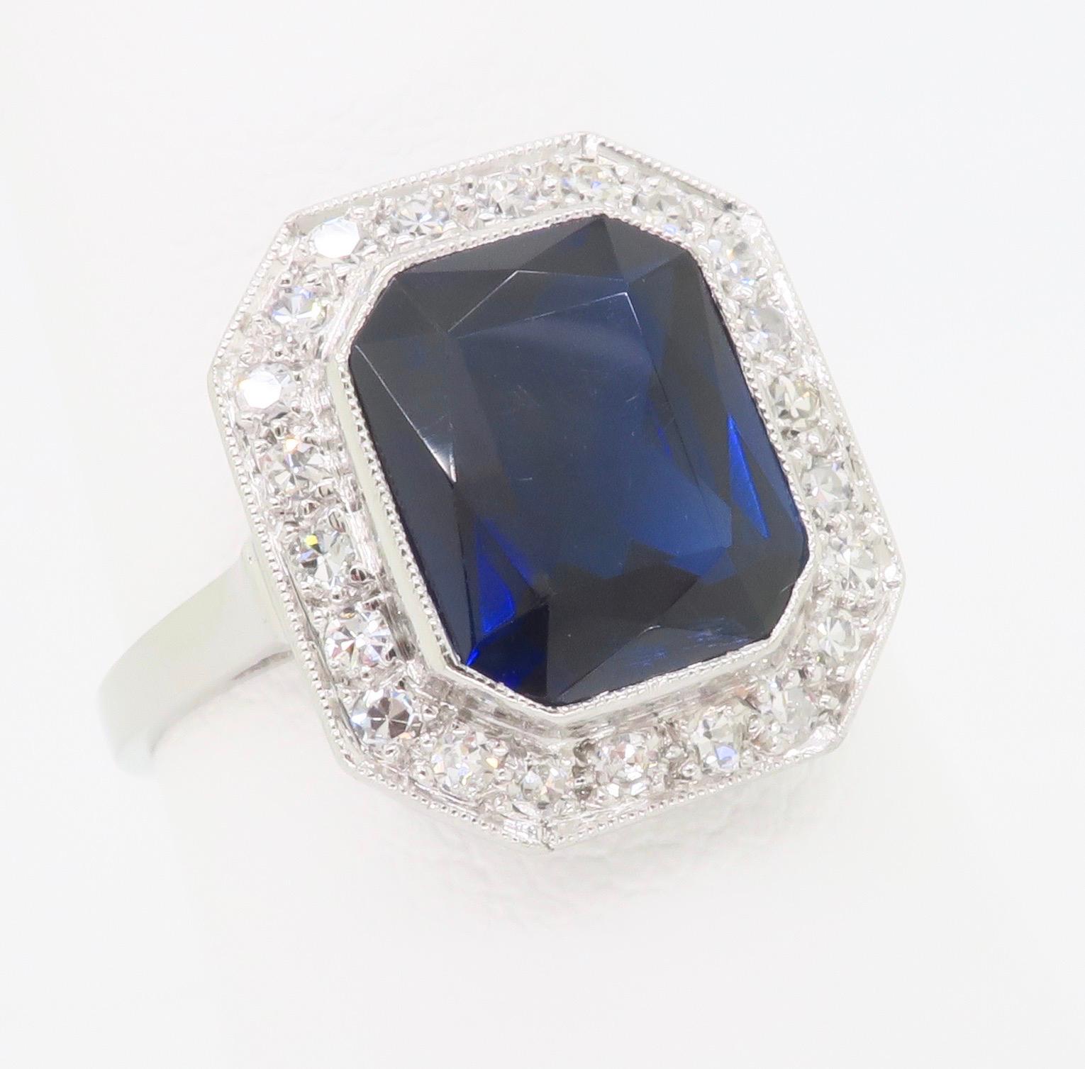 Blue Sapphire & Diamond Cocktail Ring in Platinum  For Sale 2