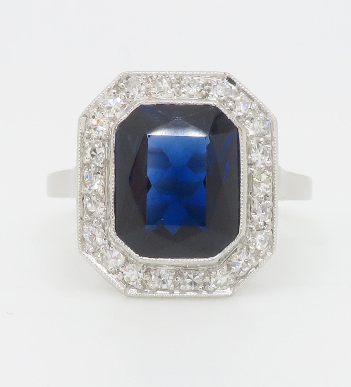 Blue Sapphire & Diamond Cocktail Ring in Platinum  For Sale 3