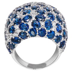 Blue Sapphire & Diamond Cocktail Ring Set in 18k White Gold by Shirin Uma