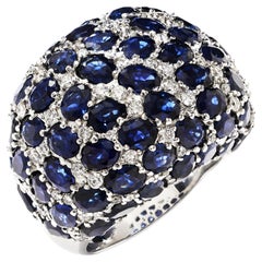 Blue Sapphire & Diamond Cocktail Ring Set in 18k White Gold by Shirin Uma