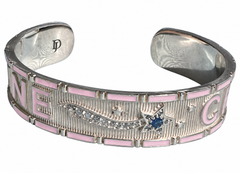 Blue Sapphire Diamond Cuff Bracelet Light Pink Enamel Star Sterling Silver