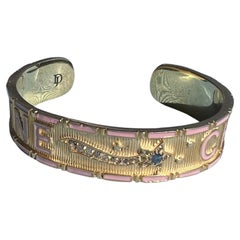Blue Sapphire Diamond Cuff Bracelet Pink Enamel Star Gold  J DAUPHIN