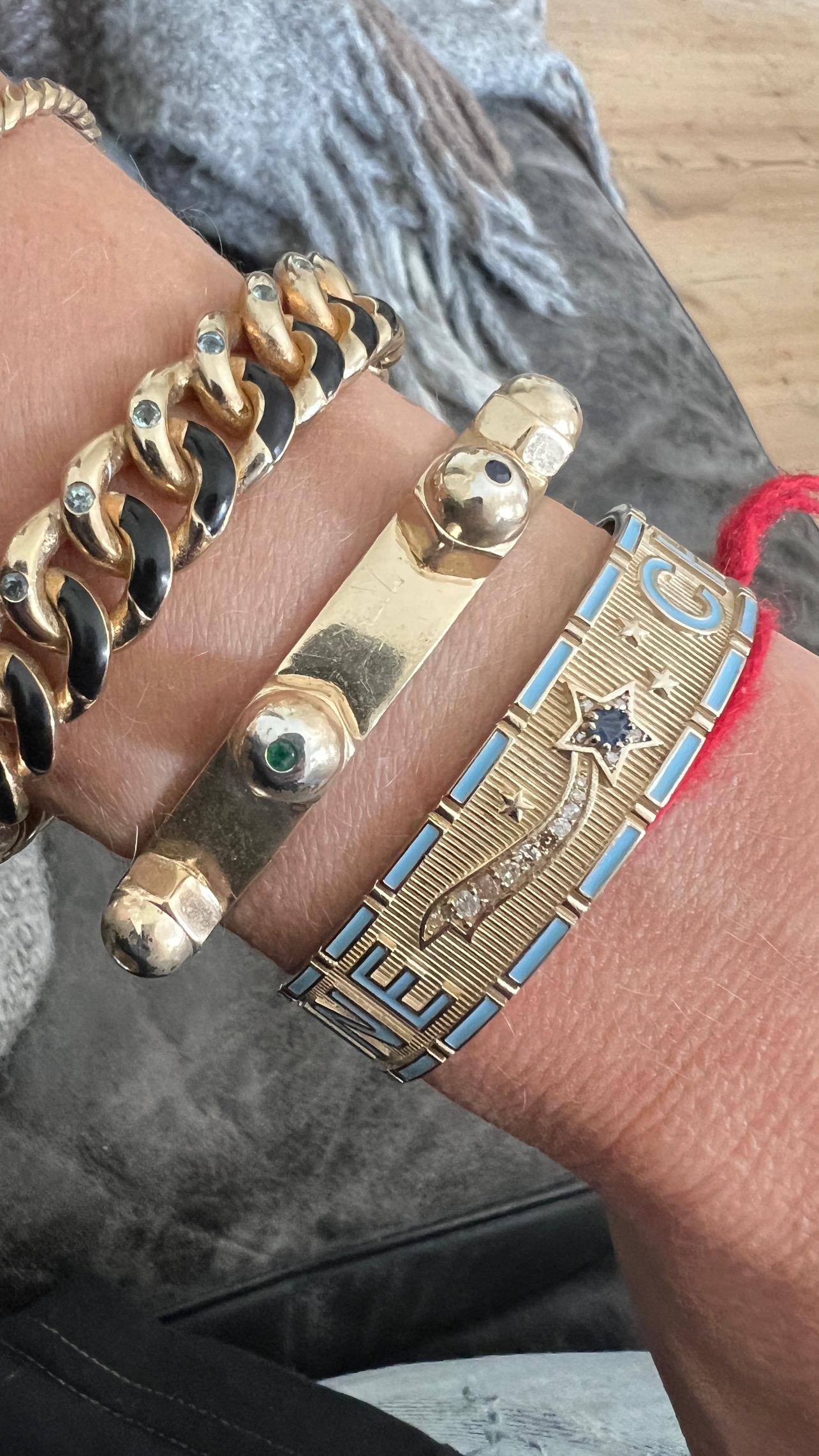 Pink Enamel Blue Sapphire Diamond Star Gold Cuff Bracelet J DAUPHIN For ...