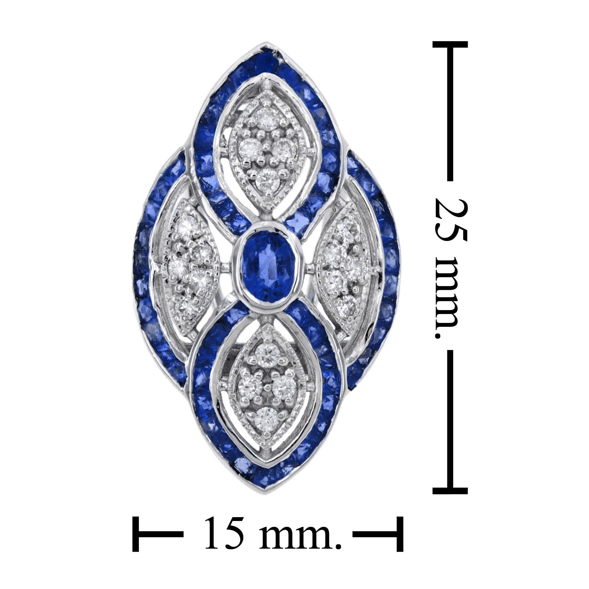 Blue Sapphire & Diamond Curve Omega Back 14K White Gold Earrings In New Condition For Sale In Oakton, VA