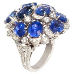 Blue Sapphire Diamond Dome Cocktail Ring Design by Ella Gafter