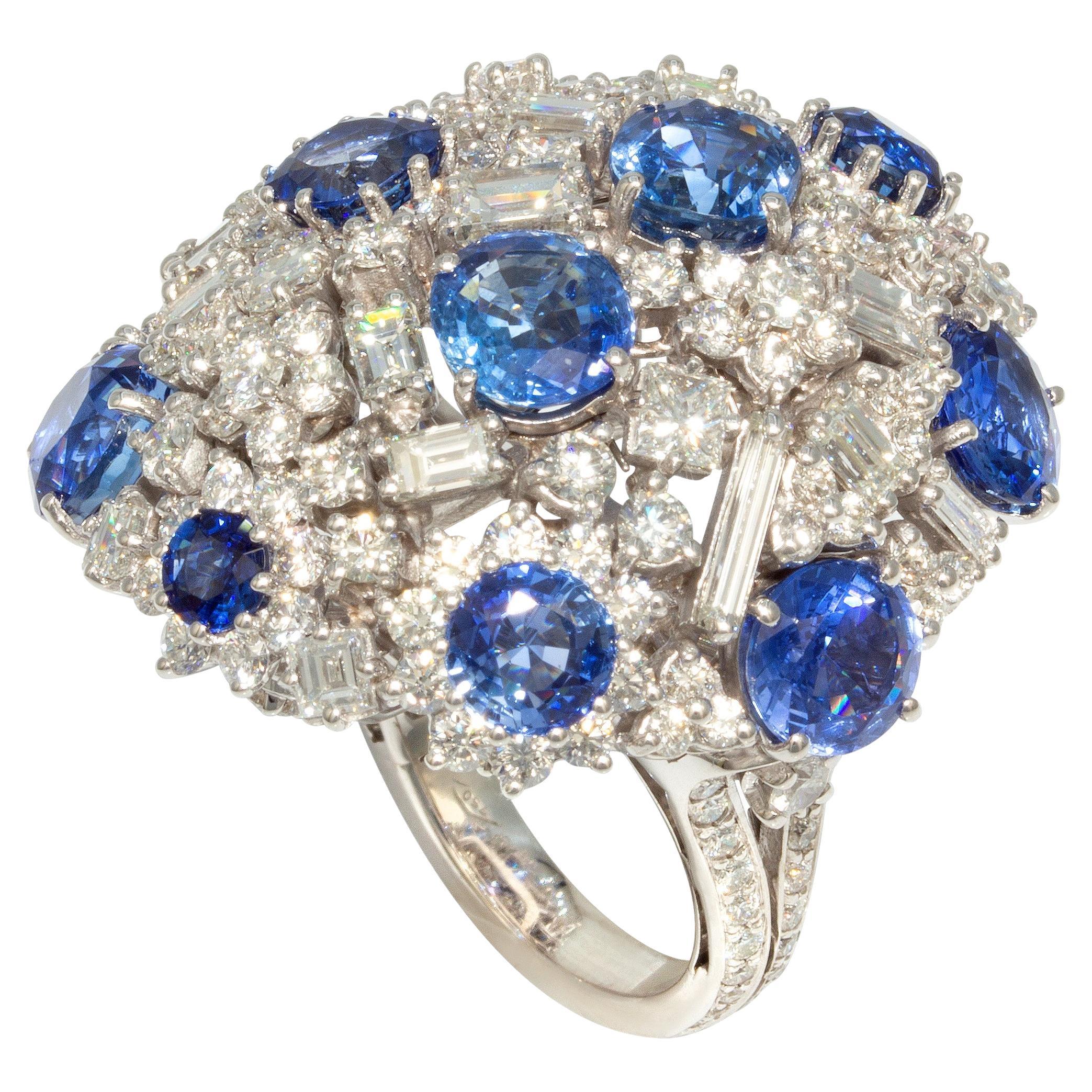 Blue Sapphire Diamond Dome Cocktail Ring Design by Ella Gafter