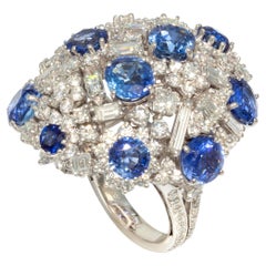Blue Sapphire Diamond Dome Cocktail Ring Design by Ella Gafter
