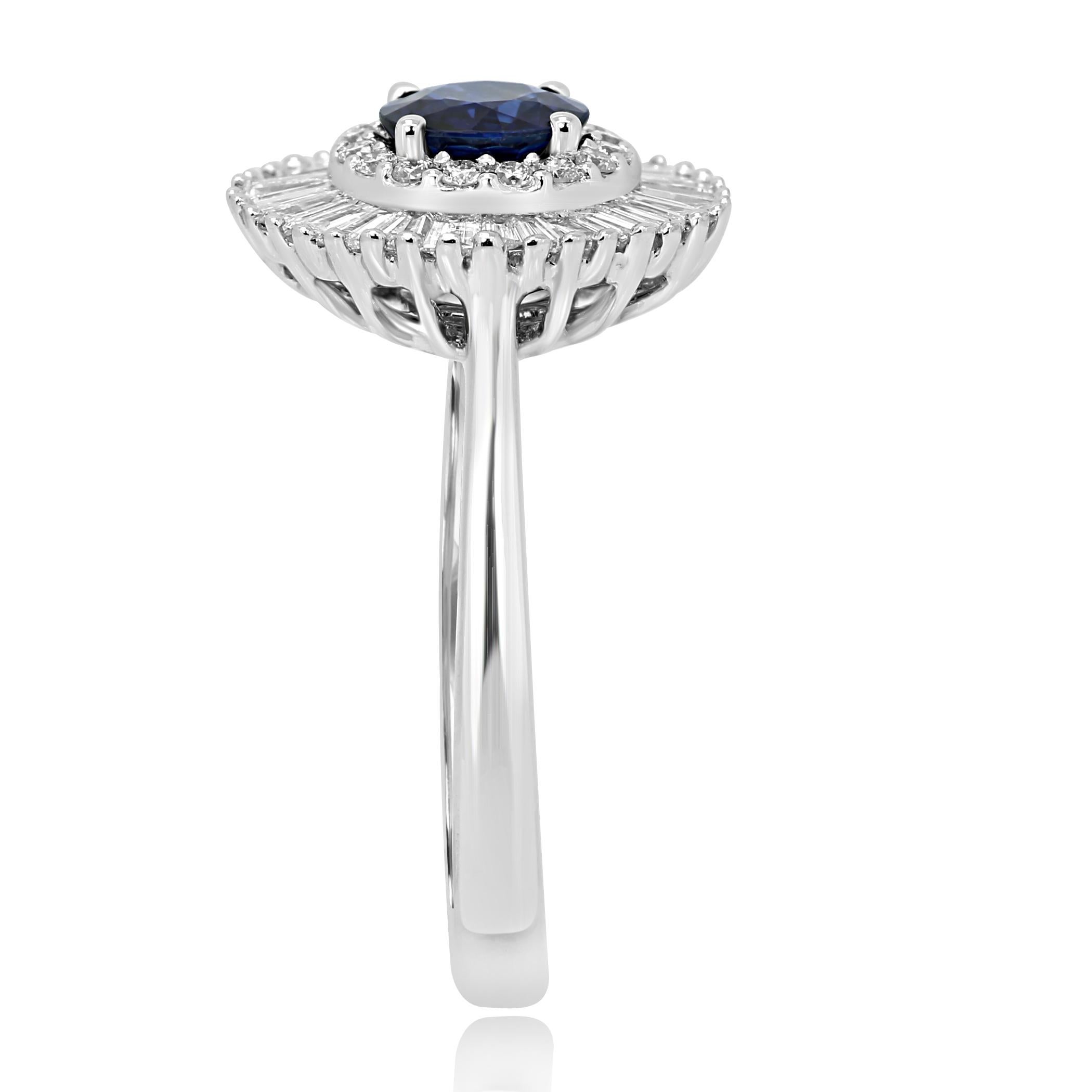 Women's Blue Sapphire Diamond Double Halo Gold Art Deco Style Ballerina Cocktail Ring